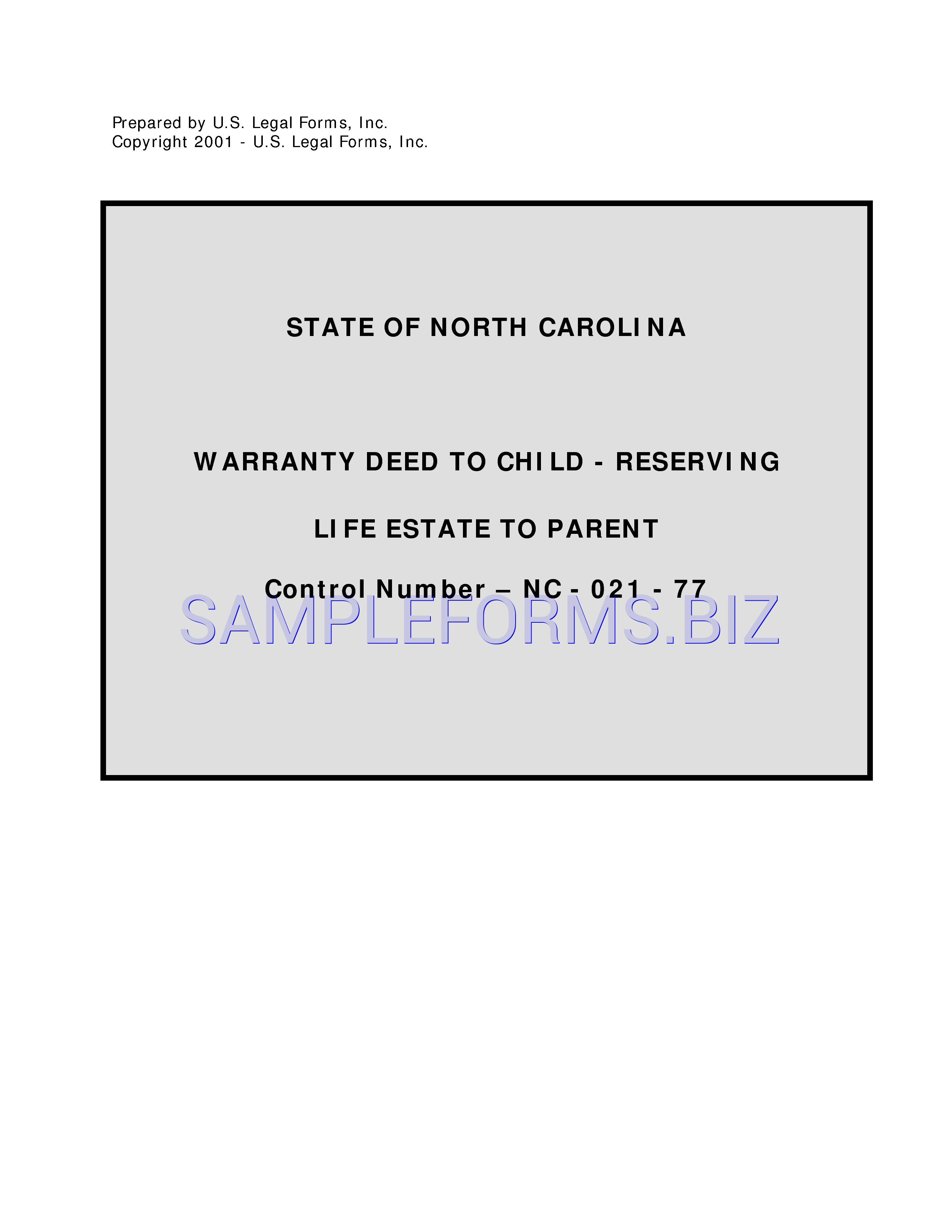 Preview free downloadable North Carolina Warranty Deed to Child in PDF (page 1)